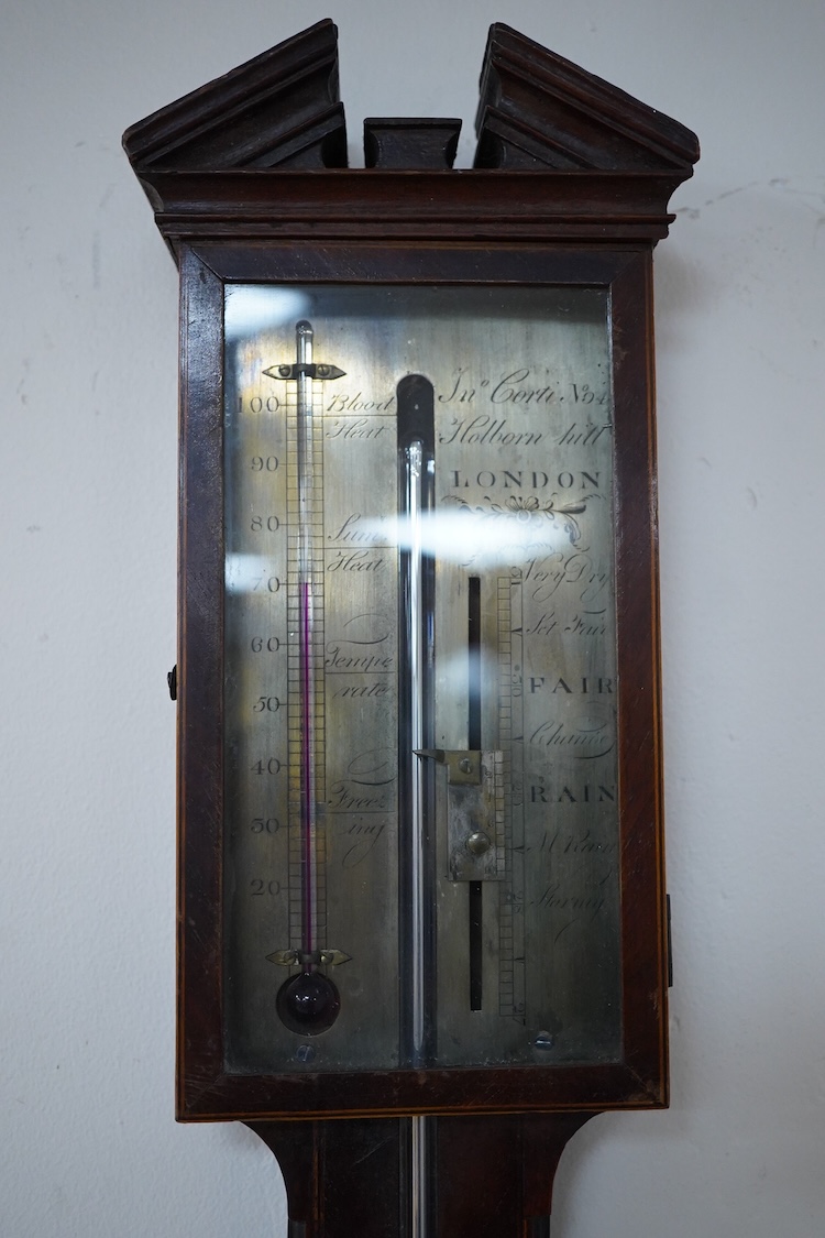 A Georgian mahogany stick barometer, no maker, 97cm long.